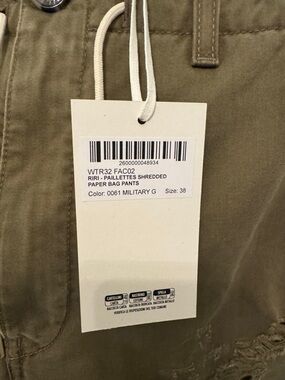 Neiman Marcus Military Green Wide Leg Paper Bag Pants